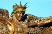 Caduceus bronze sculpture closeup